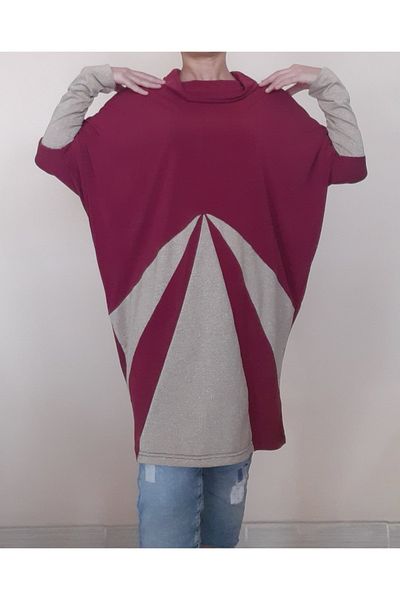 Mertcan Butik Fuchsia Degaje Collar Lame Garnished Sendy Bat Sleeve Tunic