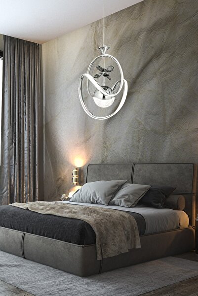 Fico Home Modern Sarkıt Led Avize Kelebek Taşlı Krom