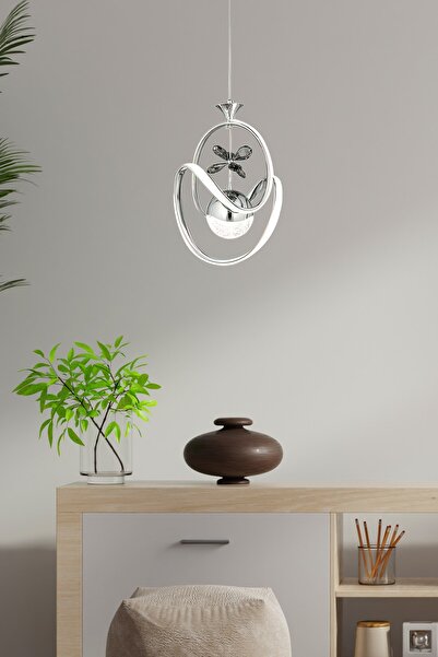 Fico Home Modern Sarkıt Led Avize Kelebek Taşlı Krom