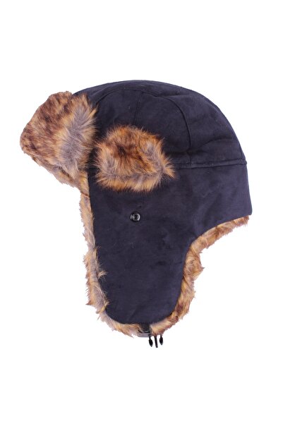 Granz Пілотська шапка з хутром Синя замшева тканина Шапка Модель 02101-01101