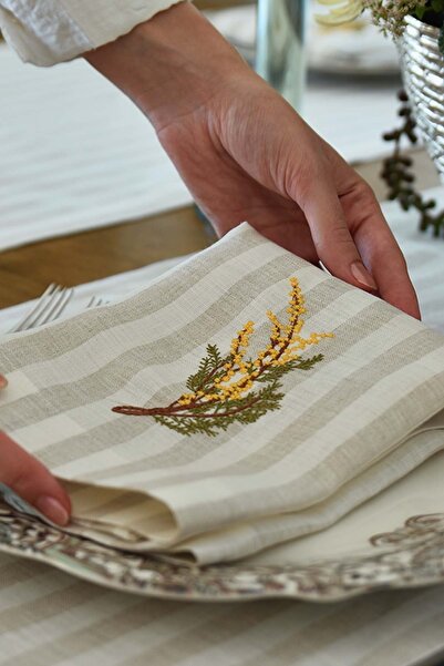 EVİMKOKOŞ مجموعة مناديل موديل أوراق الصنوبر مكونة من 6 قطع