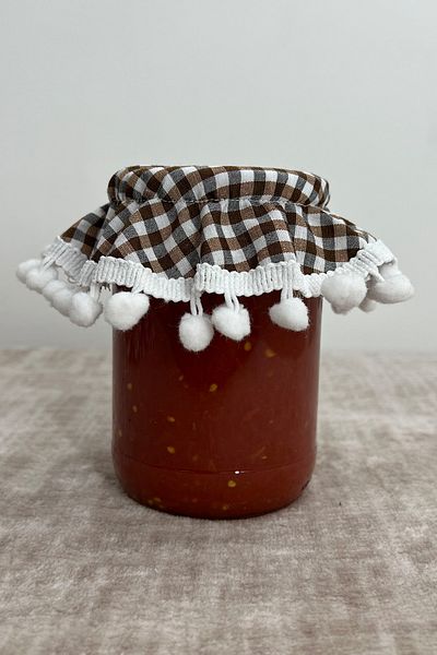 Soft Kare 3 Pieces Red Small Gingham Elastic Stitched Jar Lid Cover