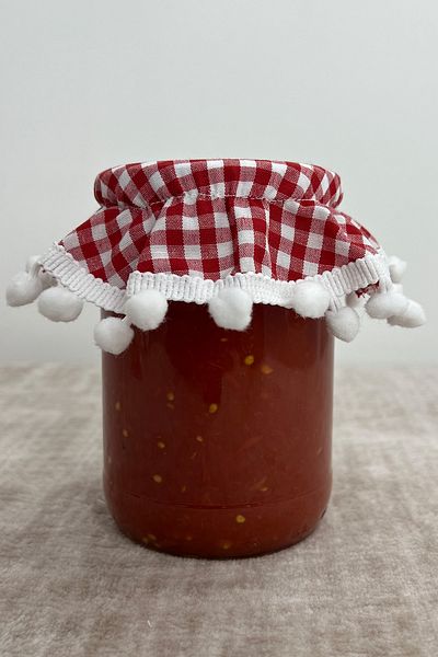 Soft Kare 3 Pieces Red Small Gingham Elastic Stitched Jar Lid Cover