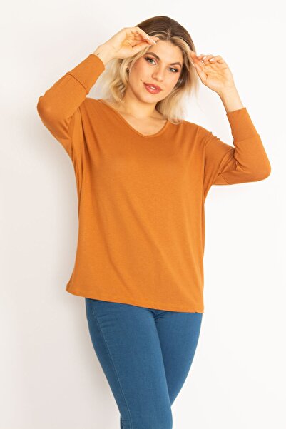 Şans Γυναικεία μπλούζα από βισκόζη με λαιμόκοψη V-λαιμόκοψη 65n29662