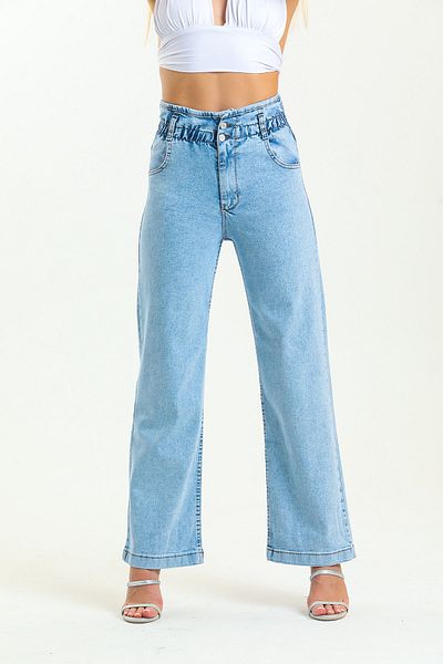SHEVEGA Pantaloni de jeans cu picioare largi, cu centură din Lycra, albastru gheață