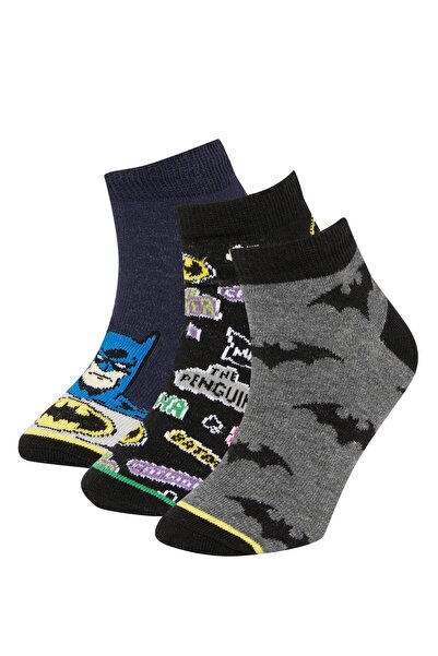 DeFacto Erkek Çocuk Batman Pamuklu 3'lü Patik Çorap X9602a6ns