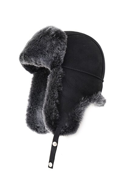 Mumcu's Leather Kışlık Hakiki Deri Kürklü Ushanka Pilot Unisex Şapkası