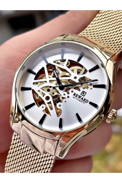 Reward Altın Renk Silver Kadran Otomatik Iskelet Model Business Çelik Kordon ...