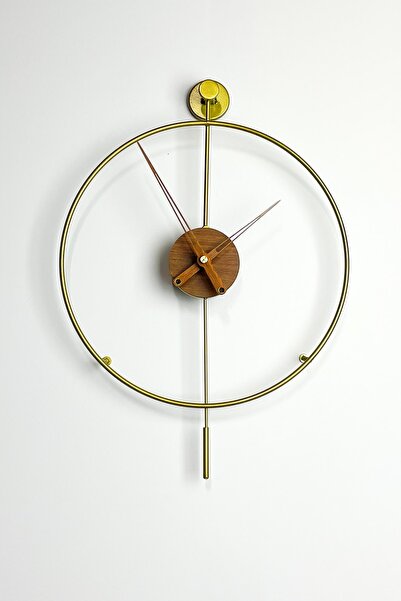 AGA KONSEPT Tiktok Plus 40 Cm Gold Modern Dekoratif Sarkaçlı Metal Duvar Saati