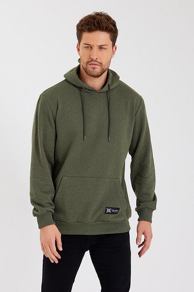mmetalic Ανδρικό φούτερ από βαμβακερή κουκούλα Khaki Kangaroo Pocket
