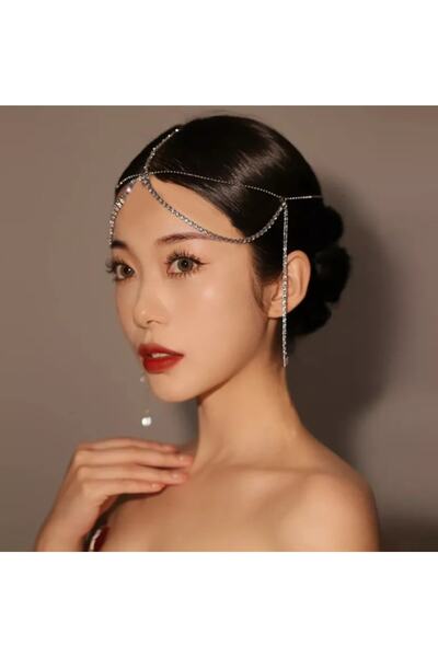 TakıConcept Kristal Taşlı Saç Aksesuarı Gelin Tacı Nişan Nikâh Kına Saç Zinciri