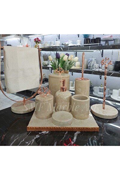 Sümeyra Marble Art Kremna -doğal Bej Mermer Banyo Seti | 9lu | Bej Mermer Hav...