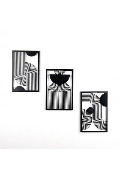 Colorfull Worlds Set de 3 decorațiuni de perete metalice verticale de la mijlocul secolului - Decorare de perete cadou pentru birou acasă