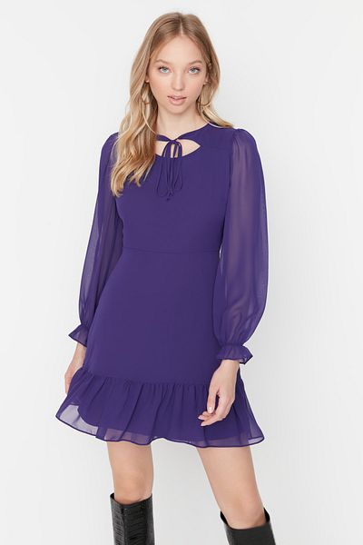 Trendyol Collection Rochie de iarnă țesută - Detaliu guler violet, TWOAW23EL01087