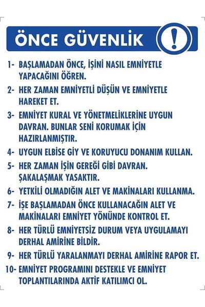 Emek İkaz Levhaları لافتة تحذير/تحذير للتعليمات الأمنية أولاً
