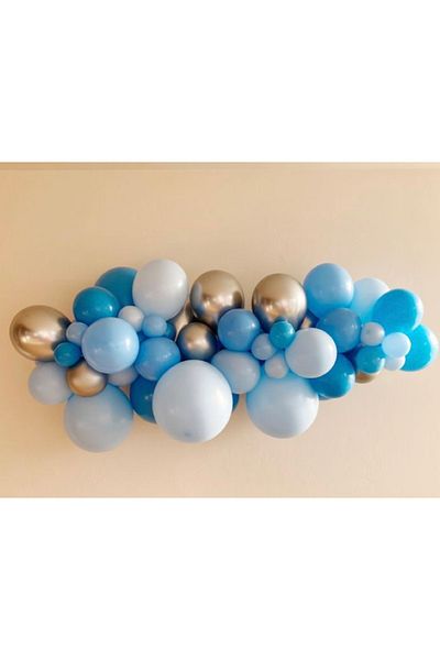 Çemrek Süs Parti Mini Blue Balloon Chain Set 50 Pieces Balloons and Chain
