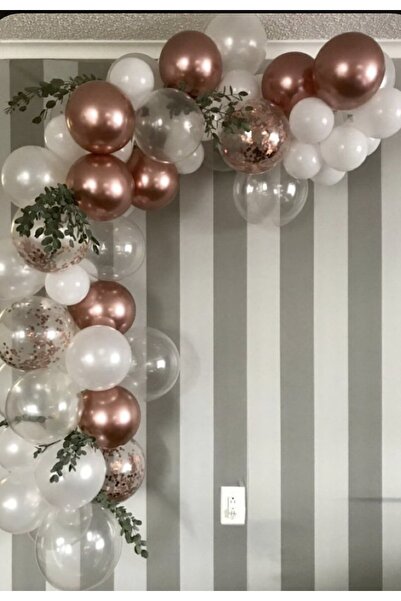 Çemrek Süs Parti مجموعة سلسلة بالونات صغيرة شفافة باللون الأبيض الكروم الوردي...