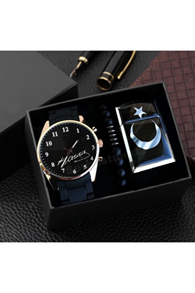 serbestmoda Erkek Saat Çakmak Bileklik Seti Sevgiliye Hediye Seti Sevgiliye H...