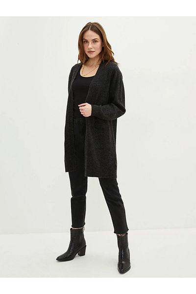 LC Waikiki Aymira Clothing Shawl Collar Plain Pocket Detailed Women's Knitwear Cardigan