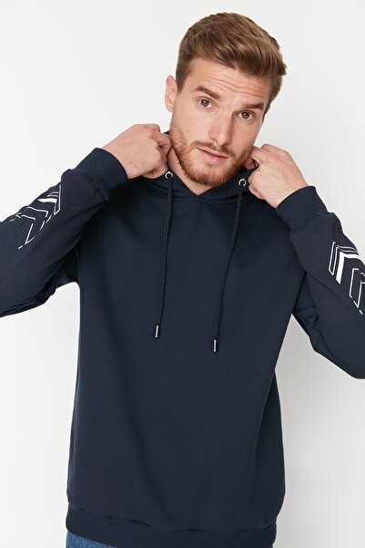 Trendyol Collection Sötétkék túlméretezett szövegnyomott polár pulóver - TMNAW23sw00024