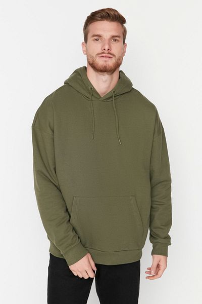 Trendyol Collection Fleece/warmes Oversize-Sweatshirt mit Kapuze - Khaki TMNAW23SW00195
