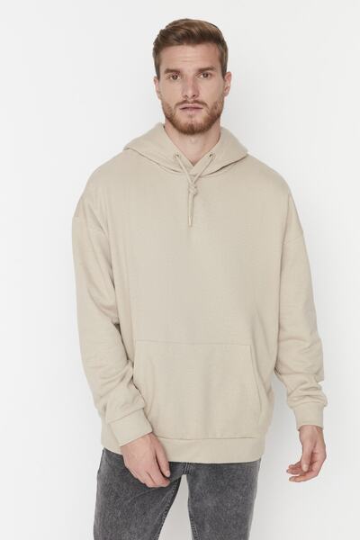 Trendyol Collection Hanorac supradimensionat din fleece cu glugă bej - TMNAW23SW00195