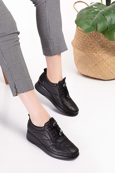Gondol Genuine Leather Anatomical Sole Comfortable Rubber Laced Shoes Ndr.5506 - Black - 40