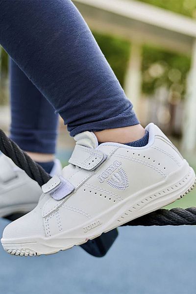 Joma Play Jr 2102 - Kids Leather White Sneakers - Wplayw2102v