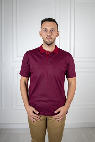San&Fa Поло з коміром на ґудзиках, бордовий, з візерунком