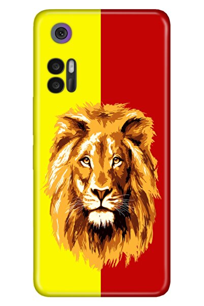 TCL 30 Plus Kılıf Silikon Moderna Desenli Sarı Kırmızı Parçalı Aslan