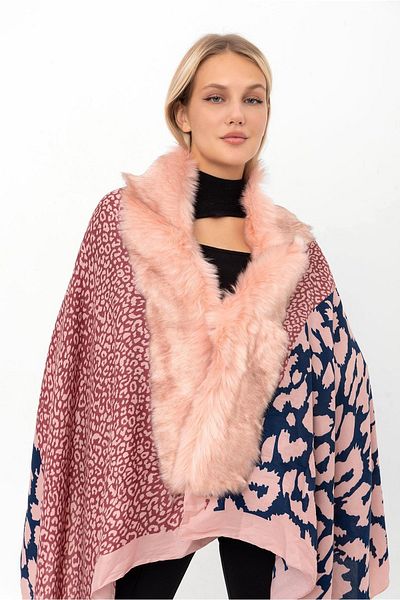 Saria Moda Πόντσο με γούνινο μοτίβο λεοπάρ