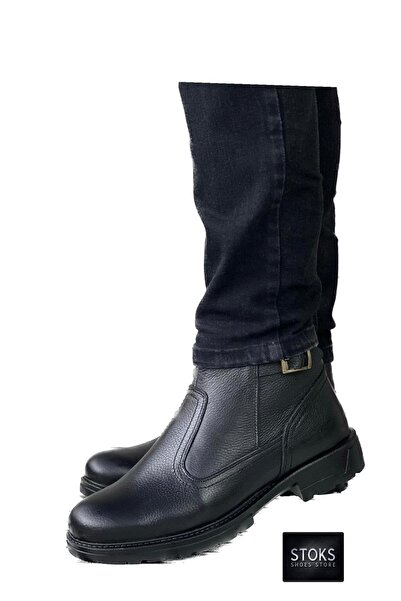 STOKS SHOES STORE Ανδρικές μπότες από γνήσιο δέρμα με ζώνη από καουτσούκ