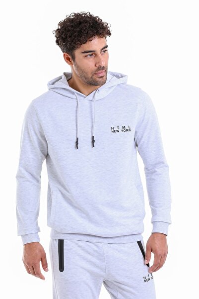 Hatemoğlu Gri Regular Fit Düz Pamuklu Kapüşonlu Kanguru Cepli Sweatshirt