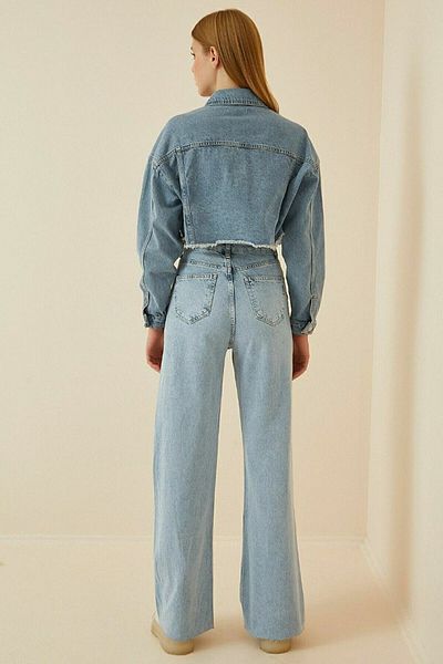 Trn JNS Aletris Snow Washing, cu efect de picior lat, cu fermoar, cu talie înaltă, pantaloni largi din denim
