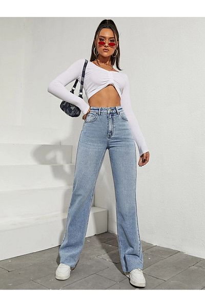 Trn JNS Clapton Snow Wash, cu efect de picior largi, cu fermoar, blugi cu talie înaltă, pantaloni largi din denim