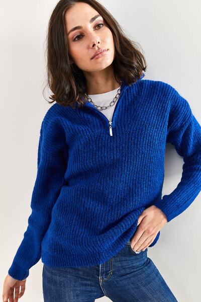 Bianco Lucci Női cipzáras garbós oversize kötöttáru pulóver