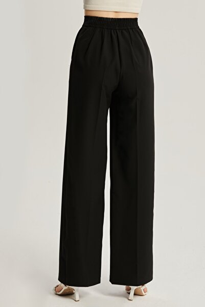 MD trend Women's Black Pleated High Waist Fabric Palazzo Pants