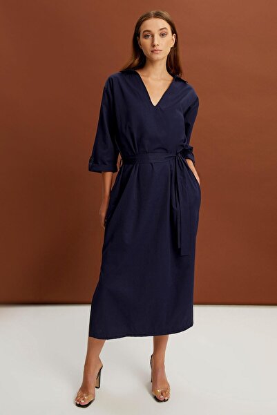 ALEXANDERGARDI Μακρύ φόρεμα με γιακά και ζώνη (b22-24800)