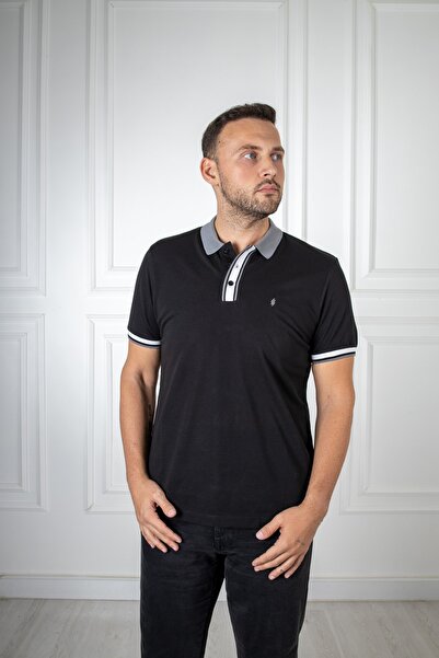 San&Fa Μαύρο μπλουζάκι με γιακά πόλο