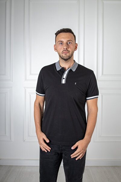 San&Fa Μαύρο μπλουζάκι με γιακά πόλο