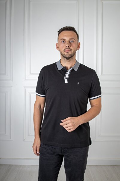 San&Fa Μαύρο μπλουζάκι με γιακά πόλο