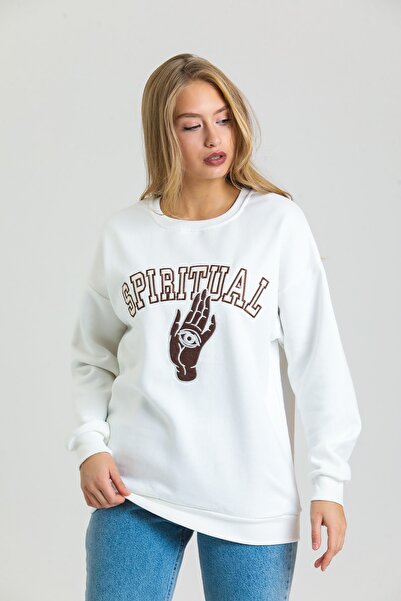 AS Anita Store Spiritual Embroidered Thick Fleece Inside Oversize Sweatshirt