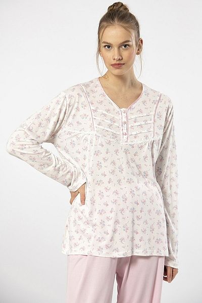 TÜREN Ροζ Πιτζάμες Oversize - Κολάρο με κουμπιά, μακρυμάνικο, σετ μεγάλου μεγέθους Mother