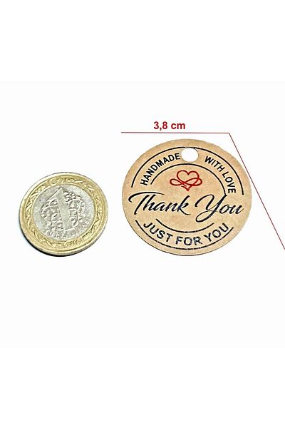 Vice Thank You Tag / 100 Pieces Kraft Hand Made With Love Tag (3,8 Cm)