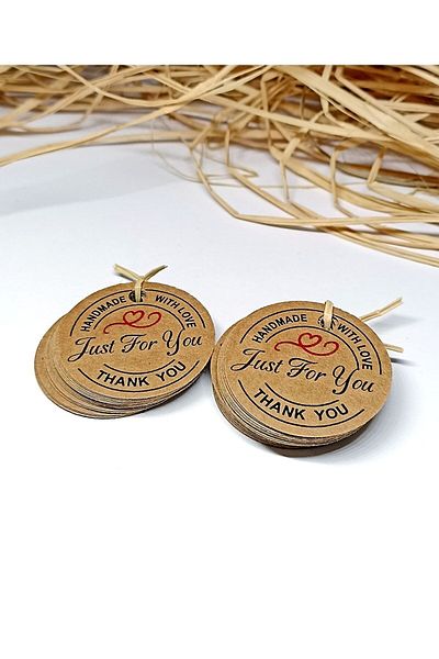 Vice Just For You Labels / 100 Pieces Kraft Hand Made With Love Labels (3,8 Cm)