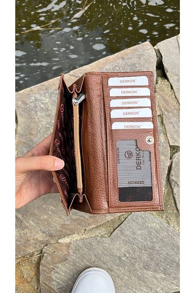DERKON Genuine Leather Women's Wallet with Back Placket and Plenty of Card Holders
