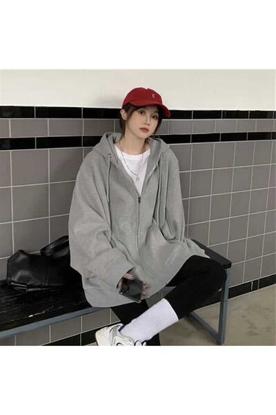 Touz Uny Boutique Street Style Plain Oversize Gray Unisex Hooded Cardigan 846...