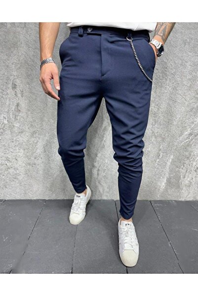 BPM Παντελόνι από κλασικό ύφασμα ιταλικής κοπής Street Style Navy Blue