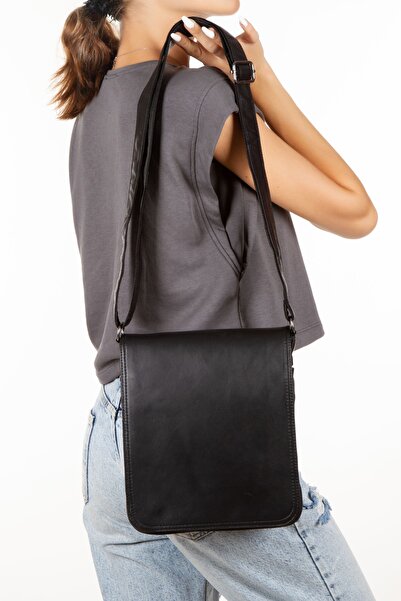 LOOP DESIGN Geantă unisex din piele naturală, pe umăr, cu capac cu magnet