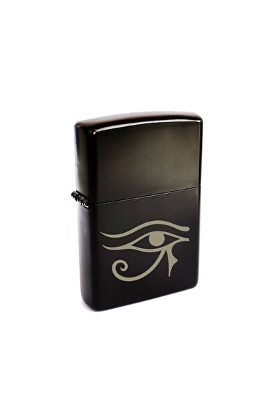 Market66 Vicdanın Gözü Resimli Çakmak Mısır Tanrısı Horus Ra Resimli Dolu Benzinli Siyah Metal